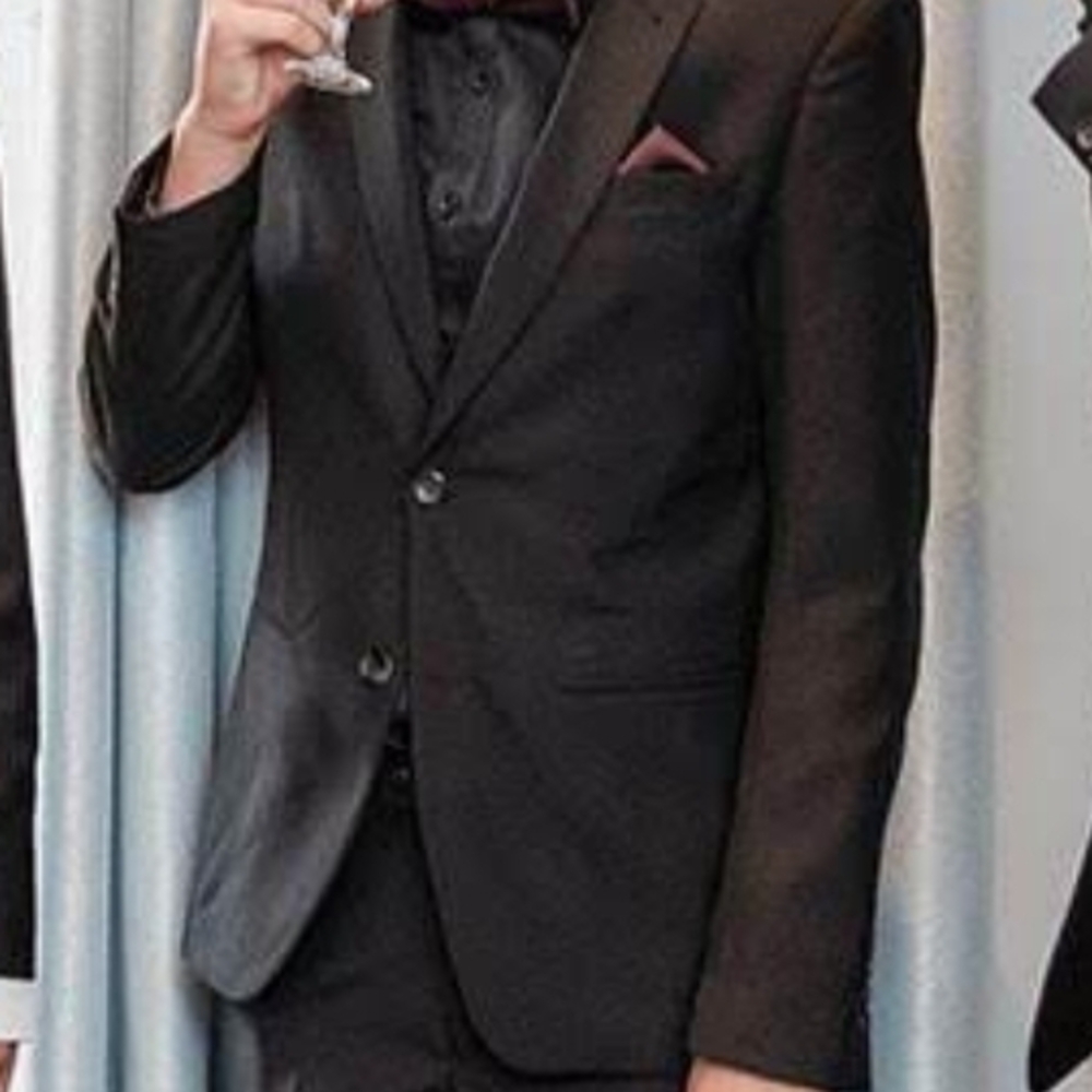 2 Pcs - Classic Black Boys Men's Slim Fit Suit and Dress Pants